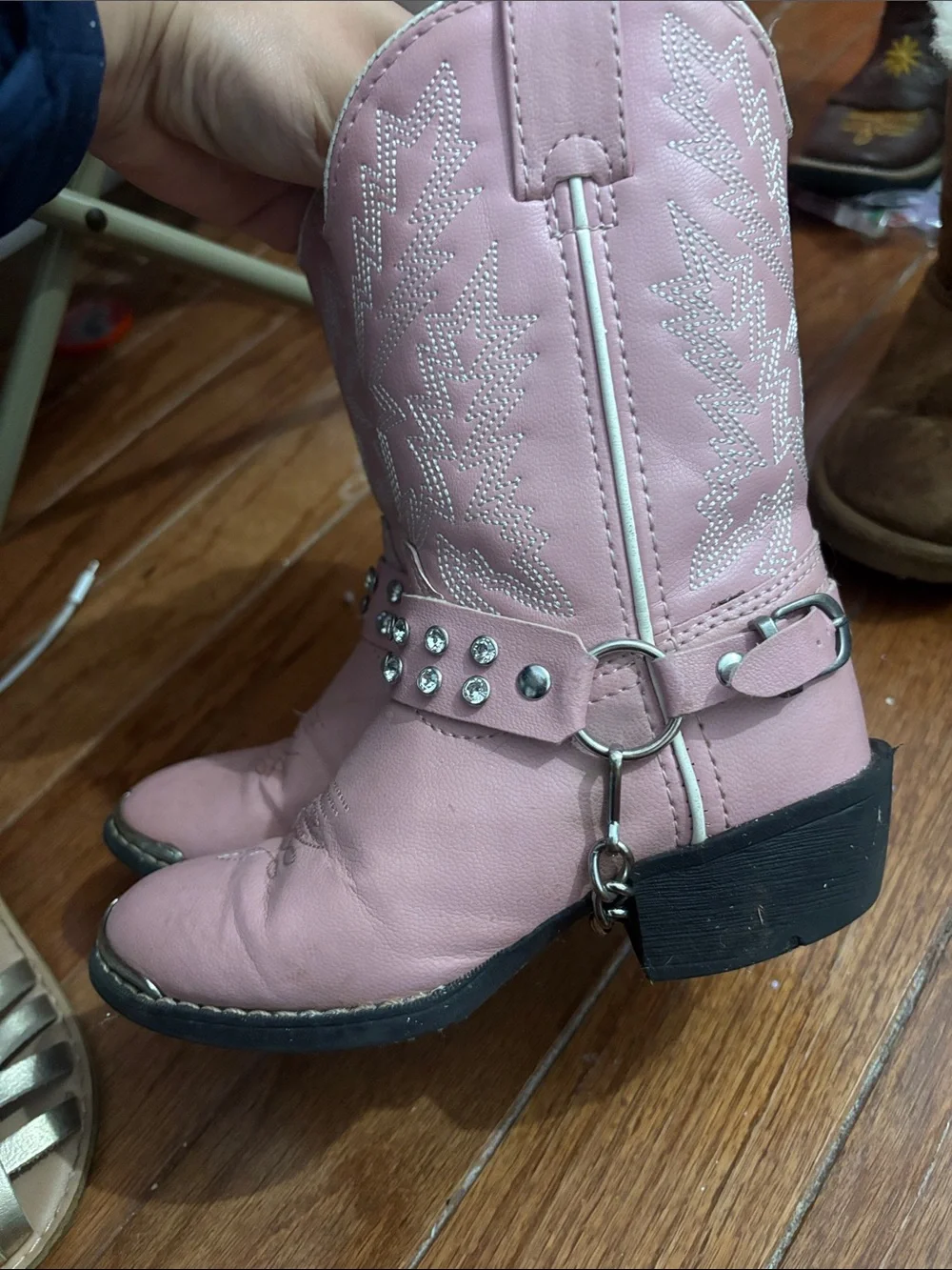 Pink Girls Studded Western Boots